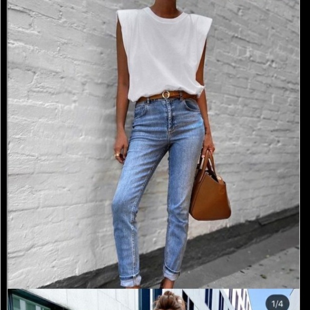 Sleeveless White Shoulder-Pad Tank Top - Classic Women's Tee